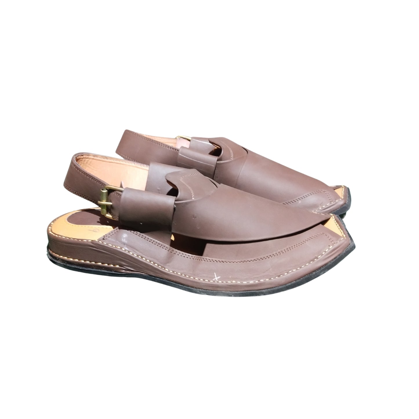 Peshawar zalmi chappal double lifty sole Coffee Color - Pure Leather Handmade