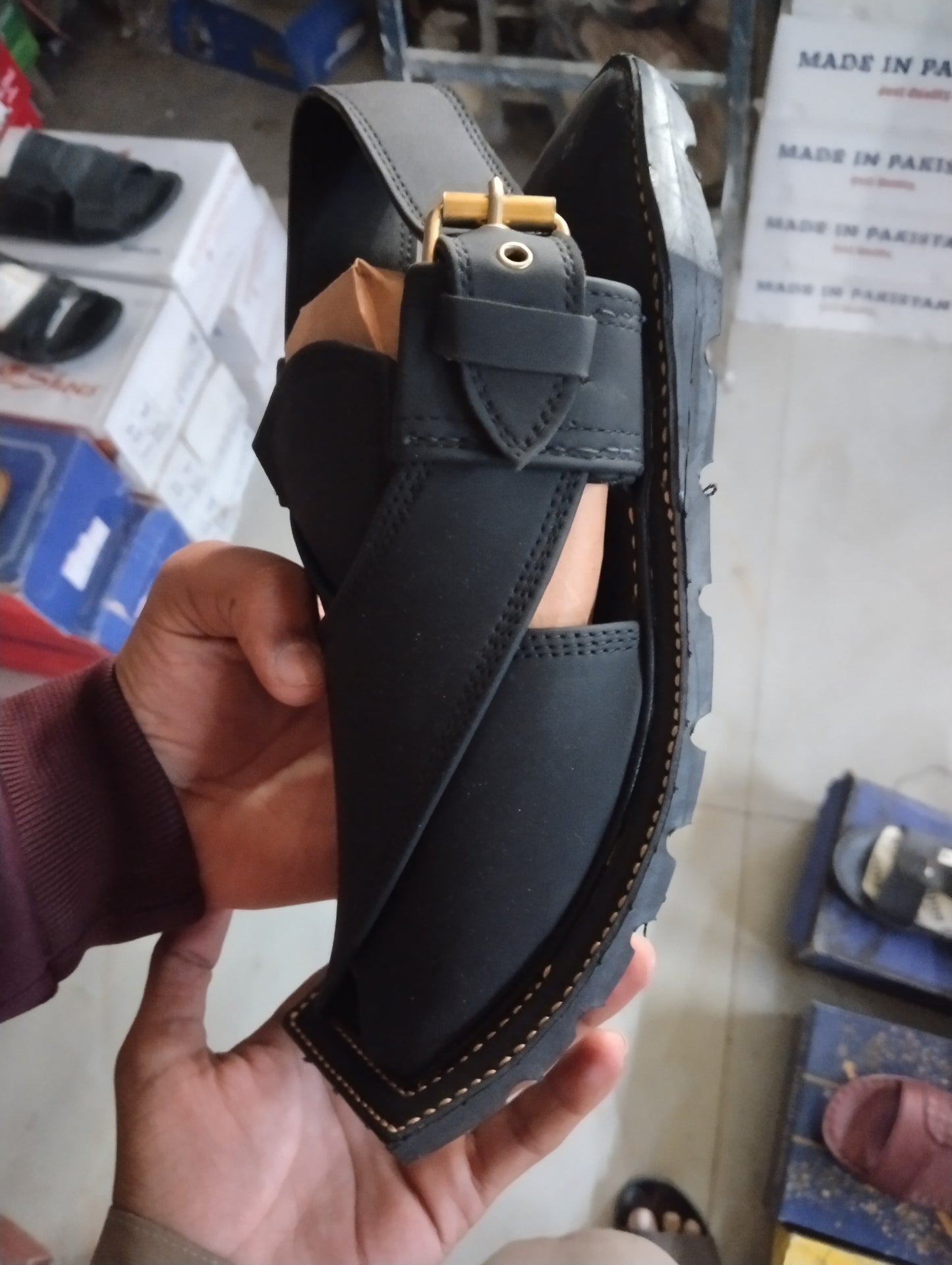 Kaptan Peshawari Chappal Black - pure leather handmade