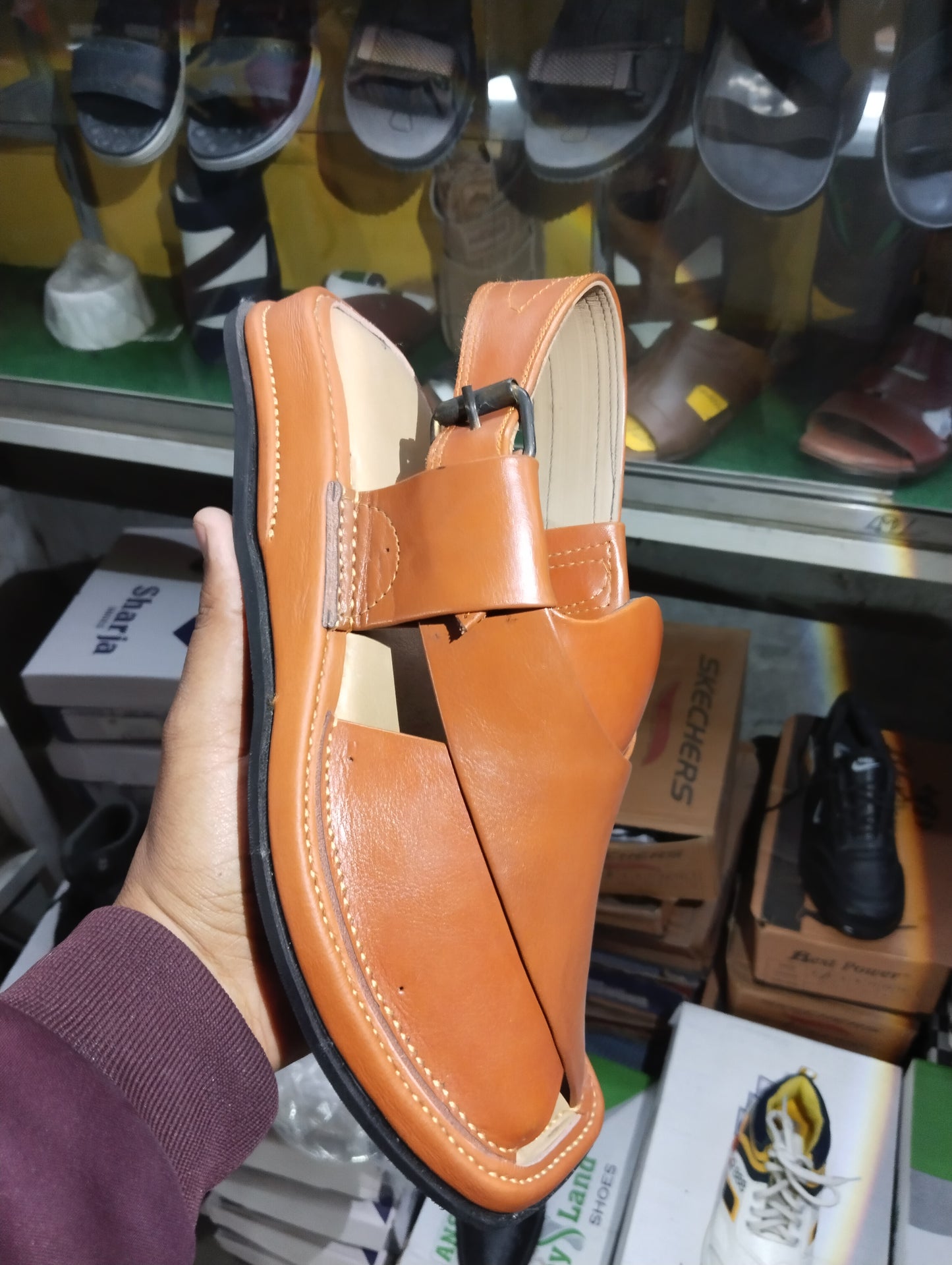 Peshawar zalmi double sole Orange - Pure Leather Handmade