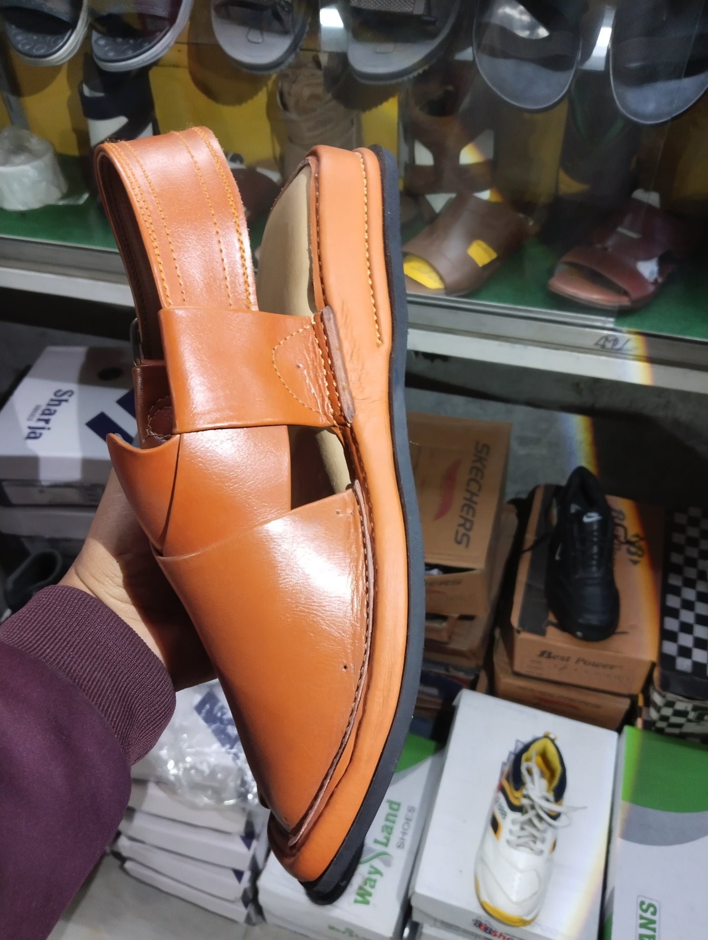 Peshawar zalmi double sole Orange - Pure Leather Handmade