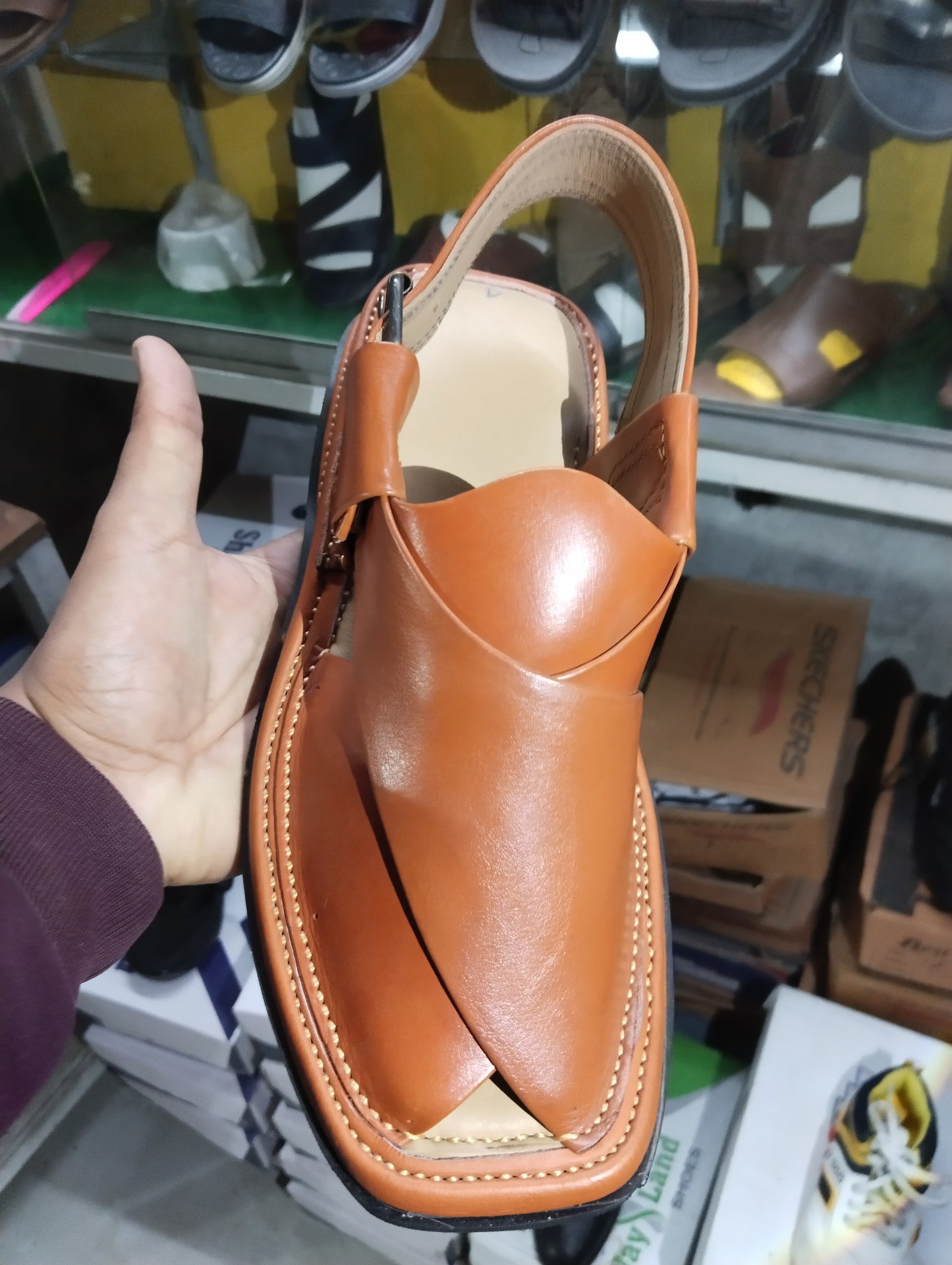 Peshawar zalmi double sole Orange - Pure Leather Handmade